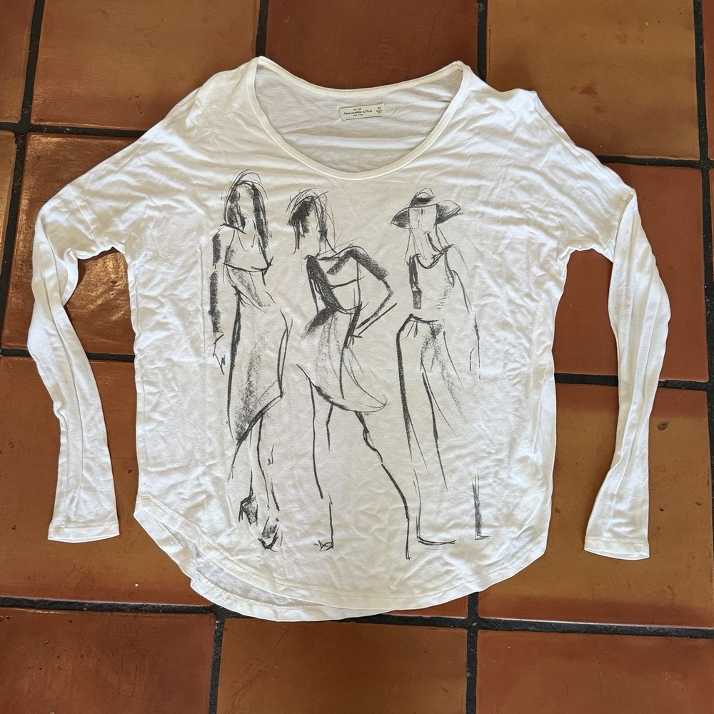 Vintage Abercrombie & Fitch Long Sleeve Fashion Sketch Graphic Tee XS USA